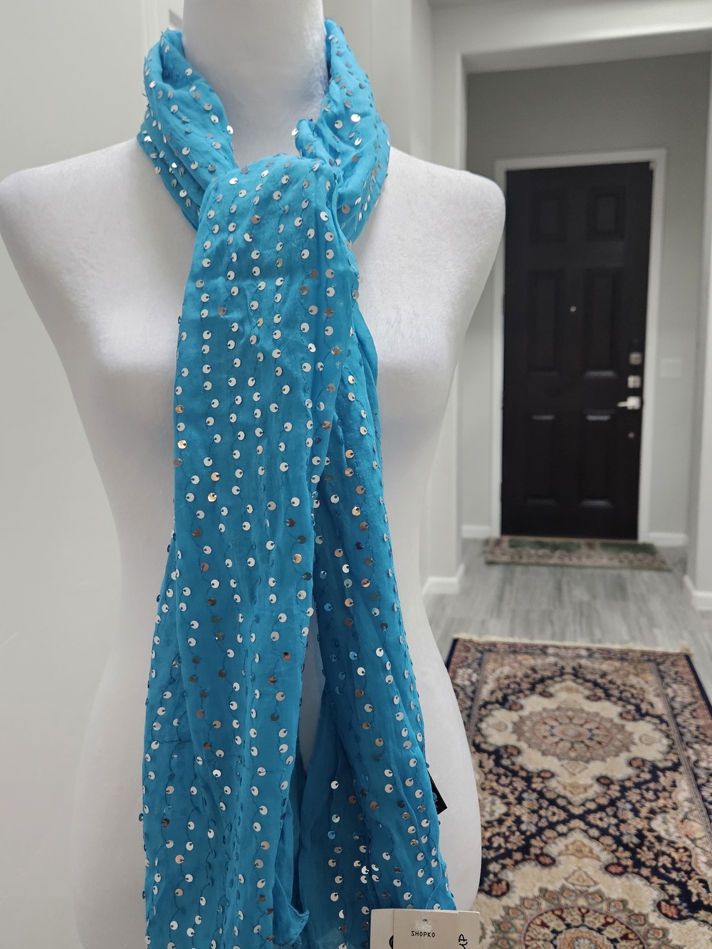 Sequined Teal Scarf - Stylish Women's Accessory